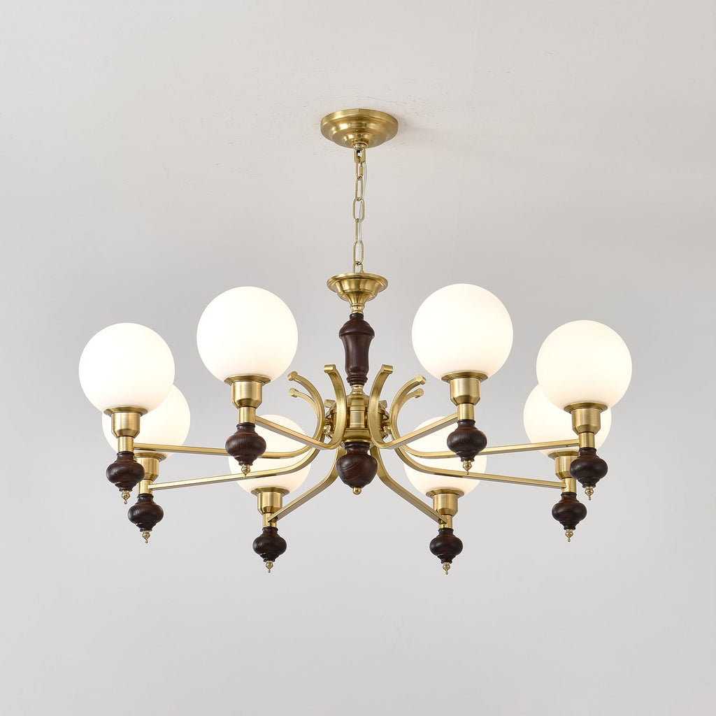 Lustra Chandelier Wood & Brass Globe Orb