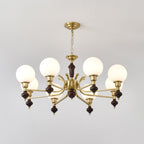 Lustra Chandelier Wood & Brass Globe Orb