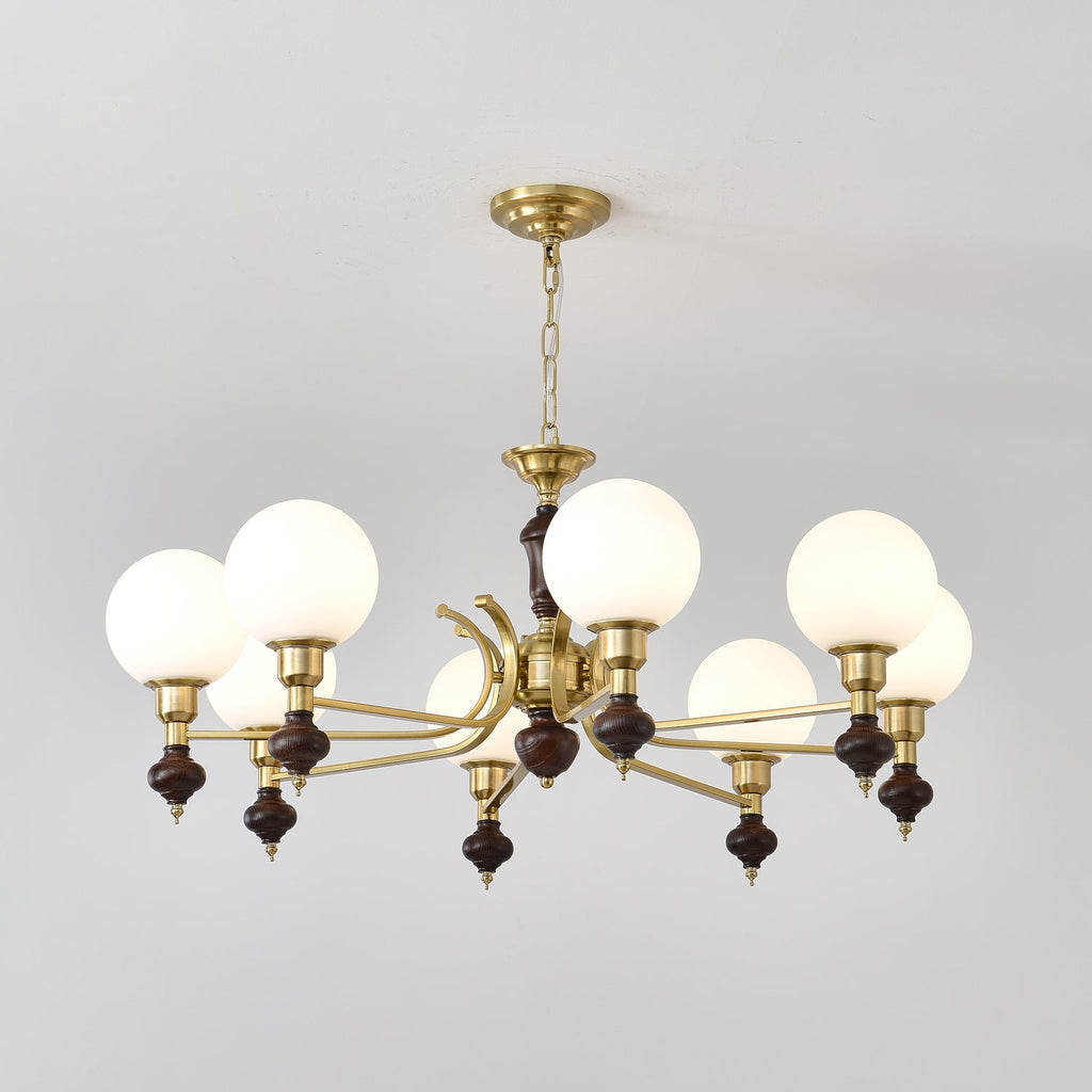 Lustra Chandelier Wood & Brass Globe Orb