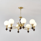 Lustra Chandelier Wood & Brass Globe Orb