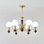 Lustra Chandelier Wood & Brass Globe Orb
