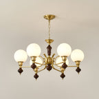 Lustra Chandelier Wood & Brass Globe Orb