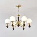 Lustra Chandelier Wood & Brass Globe Orb