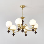 Lustra Chandelier Wood & Brass Globe Orb