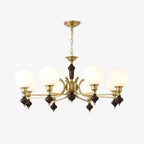 Lustra Chandelier Wood & Brass Globe Orb