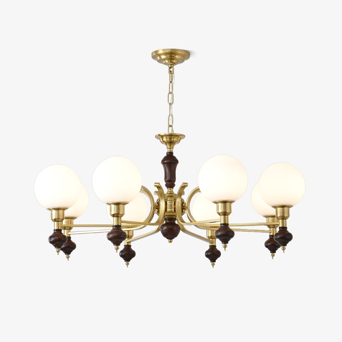 Lustra Chandelier Wood & Brass Globe Orb
