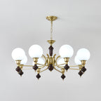 Lustra Chandelier Wood & Brass Globe Orb