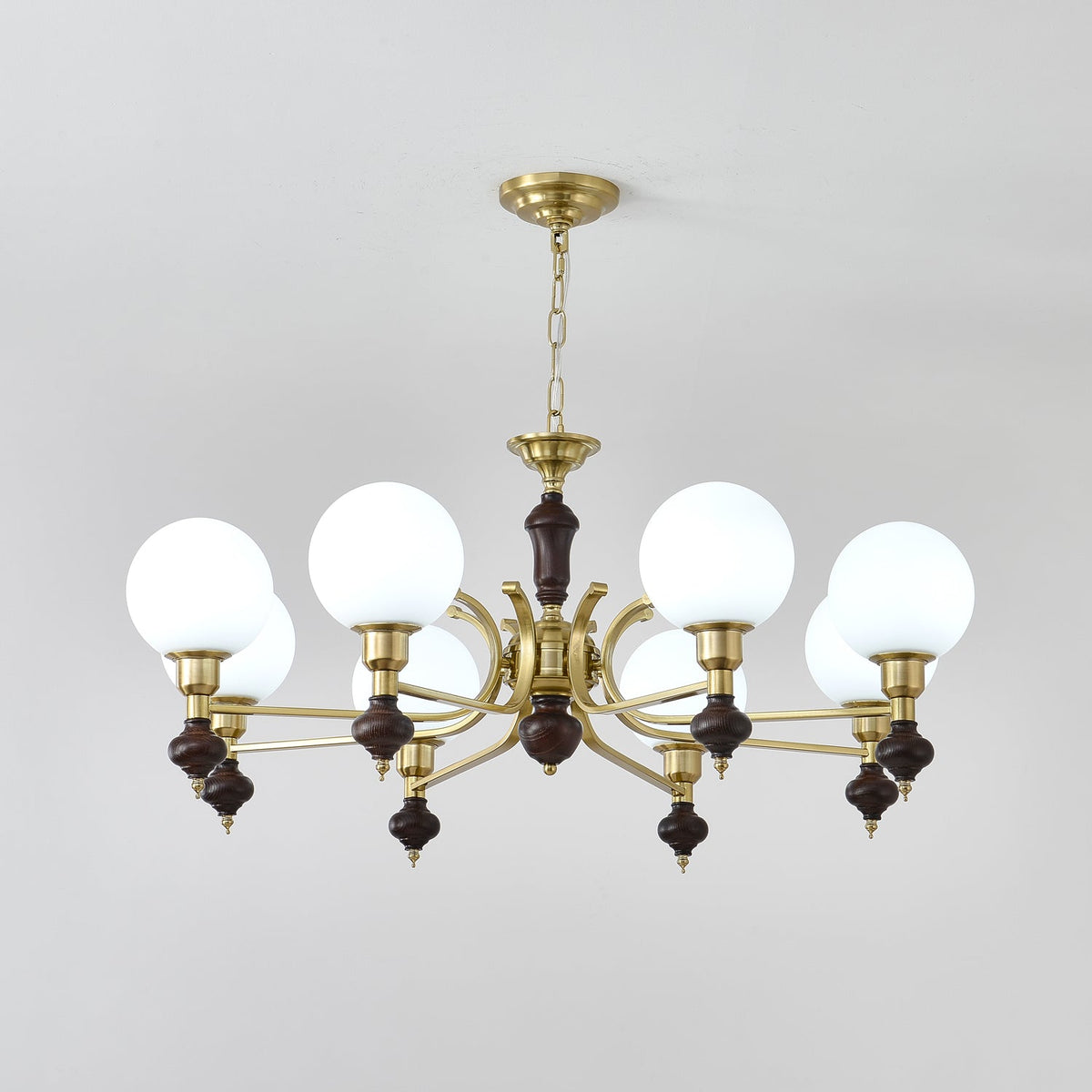 Lustra Chandelier Wood & Brass Globe Orb