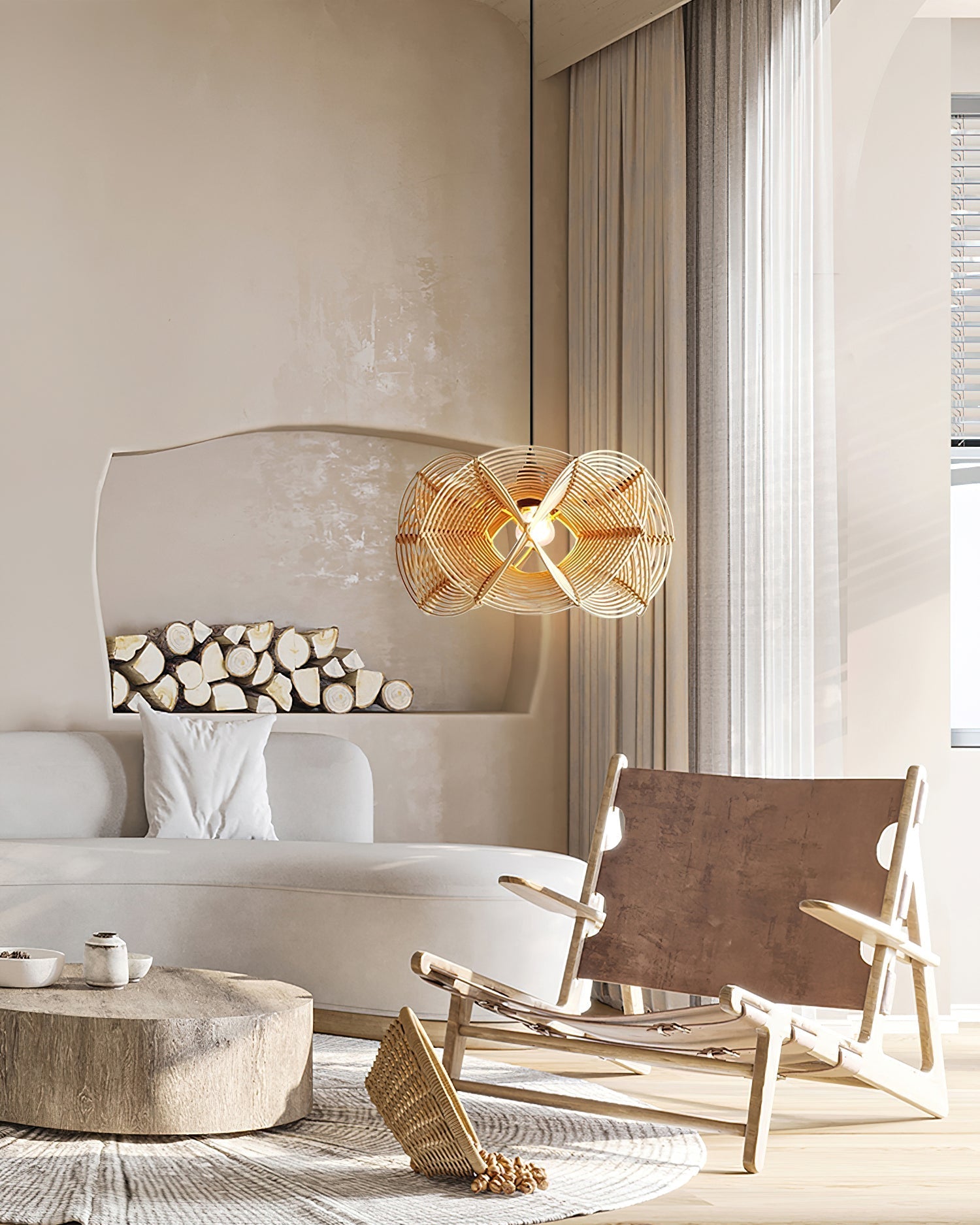Golven Pendant Lamp Woven Rattan Organic Artistic