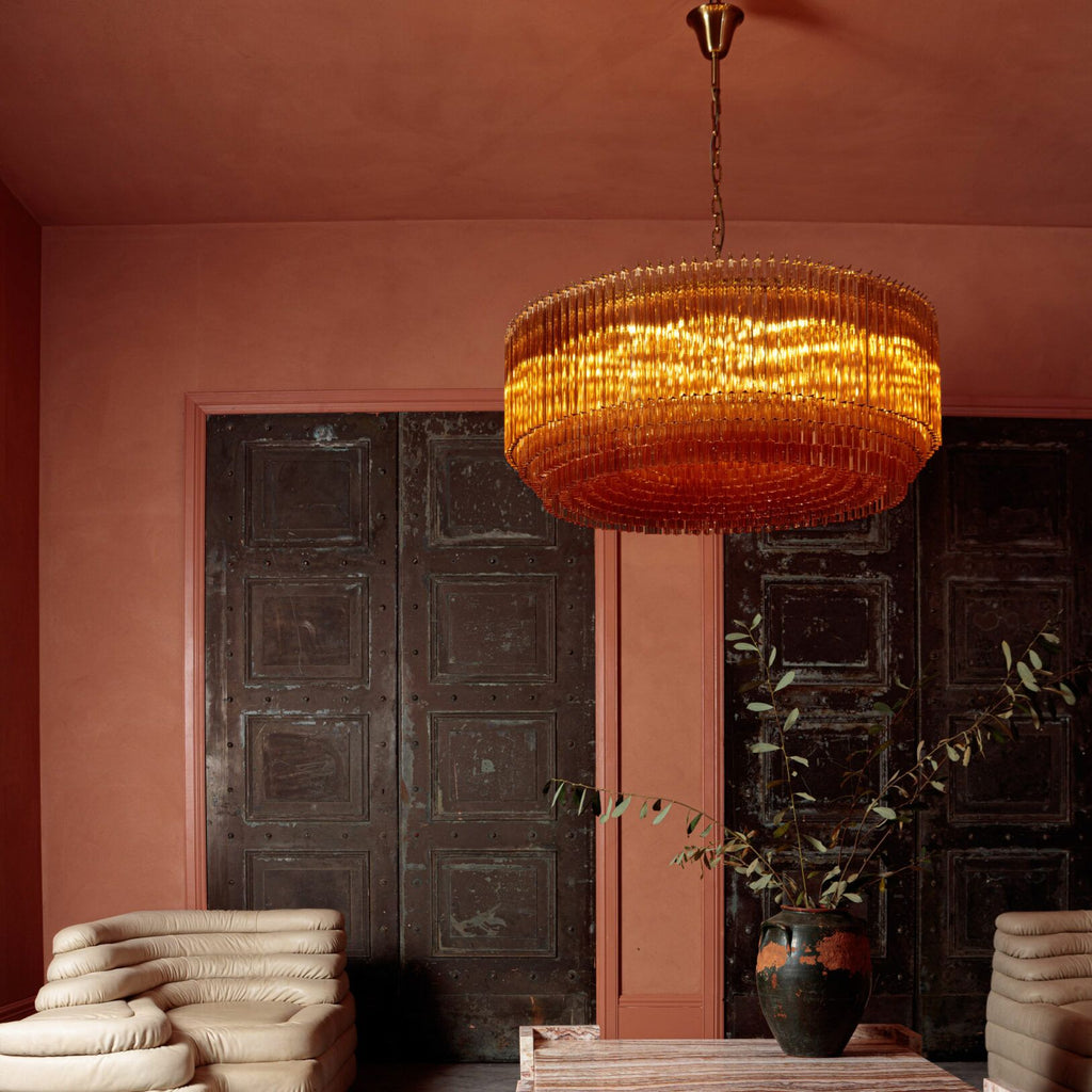 Aurora Chandelier Amber Drum Glass