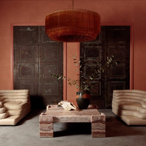 Aurora Chandelier Amber Drum Glass