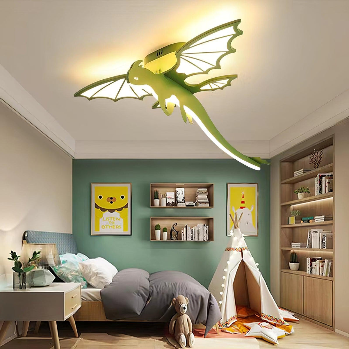Lustra Ceiling Light Green Dinosaur LED