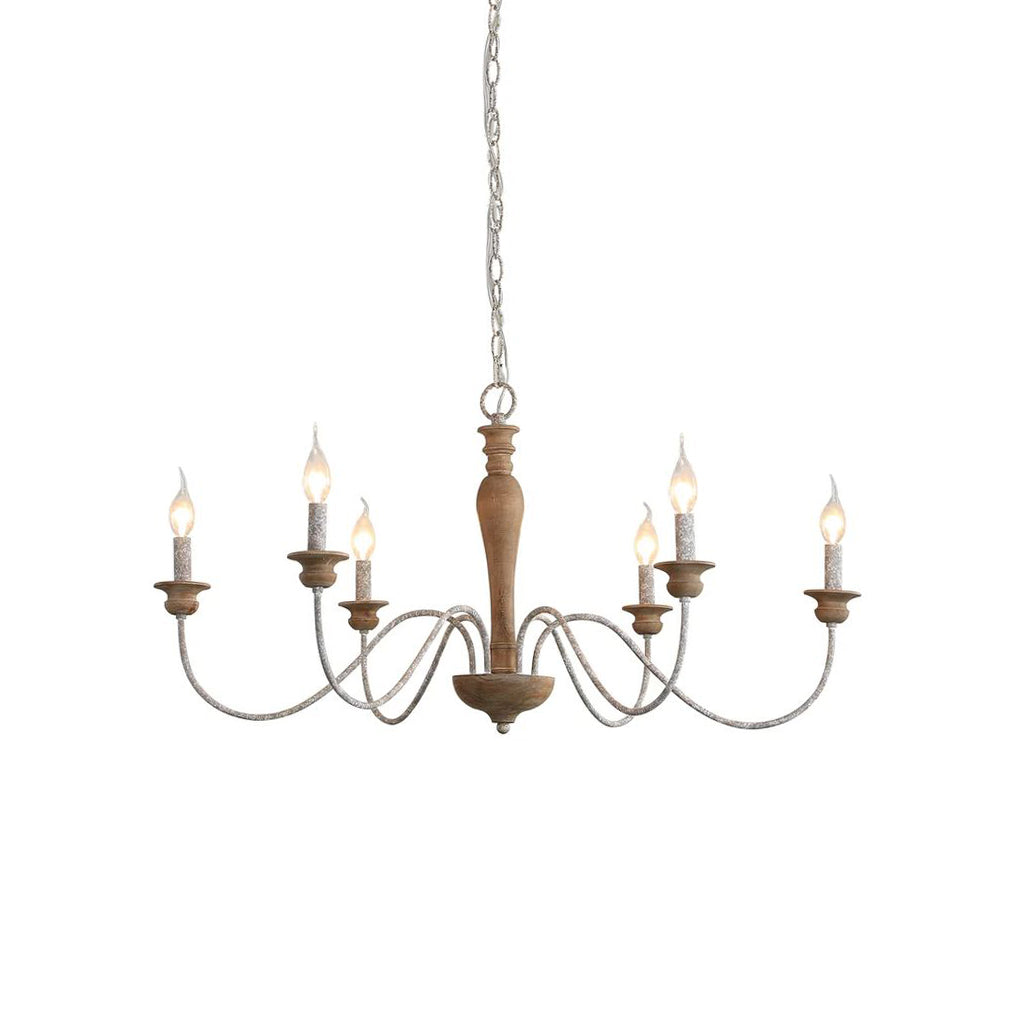 Illoros Vintage Industrial Candle Hand-carved Wood Chandelier