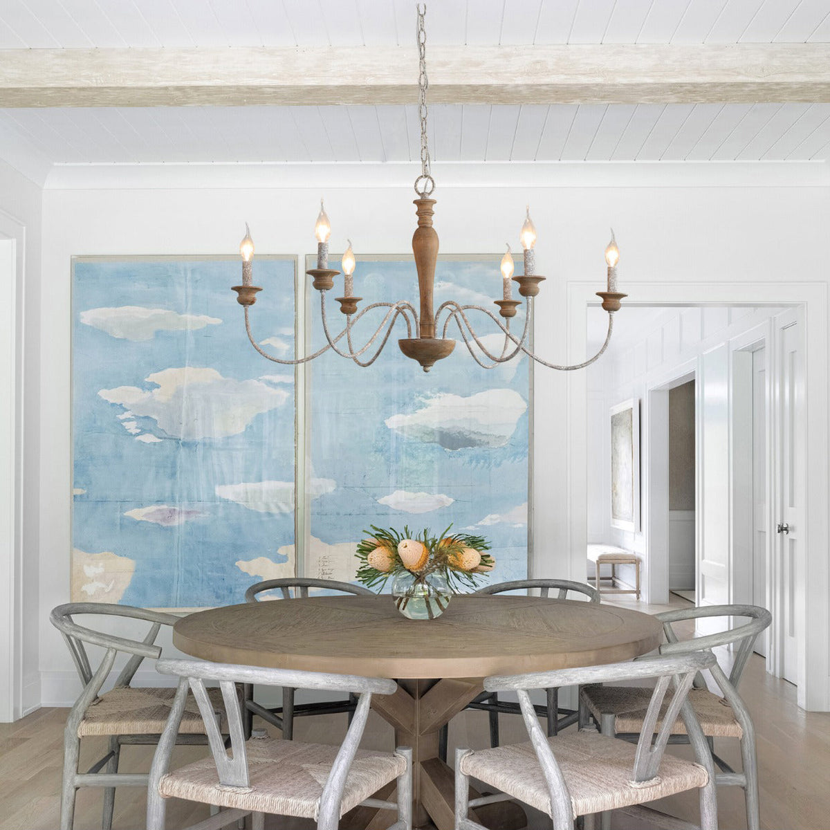 Illoros Vintage Industrial Candle Hand-carved Wood Chandelier