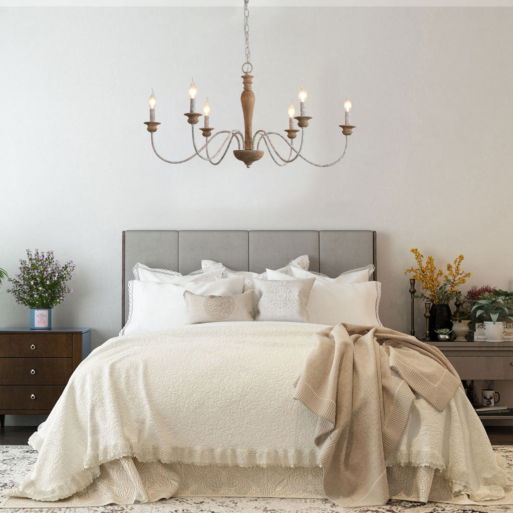 Illoros Vintage Industrial Candle Hand-carved Wood Chandelier