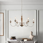 Illoros Vintage Industrial Candle Hand-carved Wood Chandelier