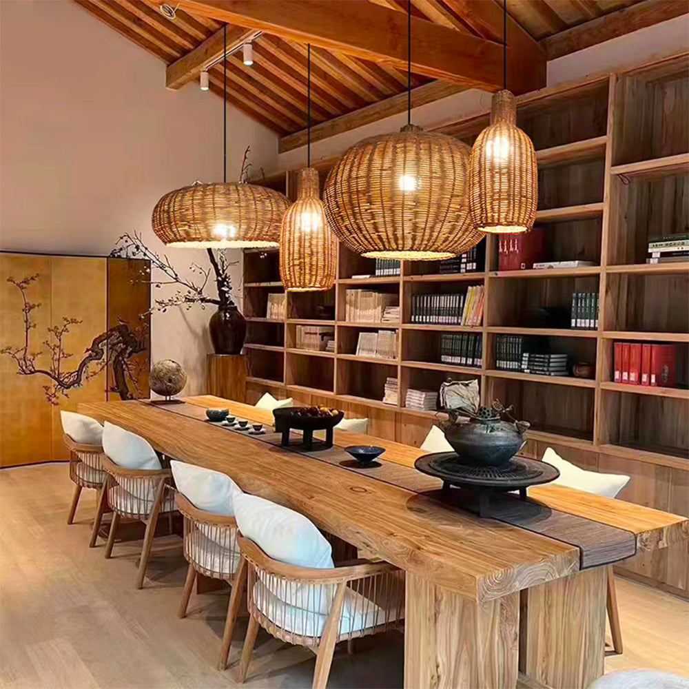 Ritta Nordic Japanese Pendant Light  Rattan Bedroom Dining Room