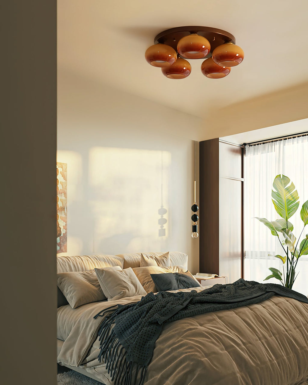 Aurevo 5-Light Amber Glass Flush Mount Ceiling Light
