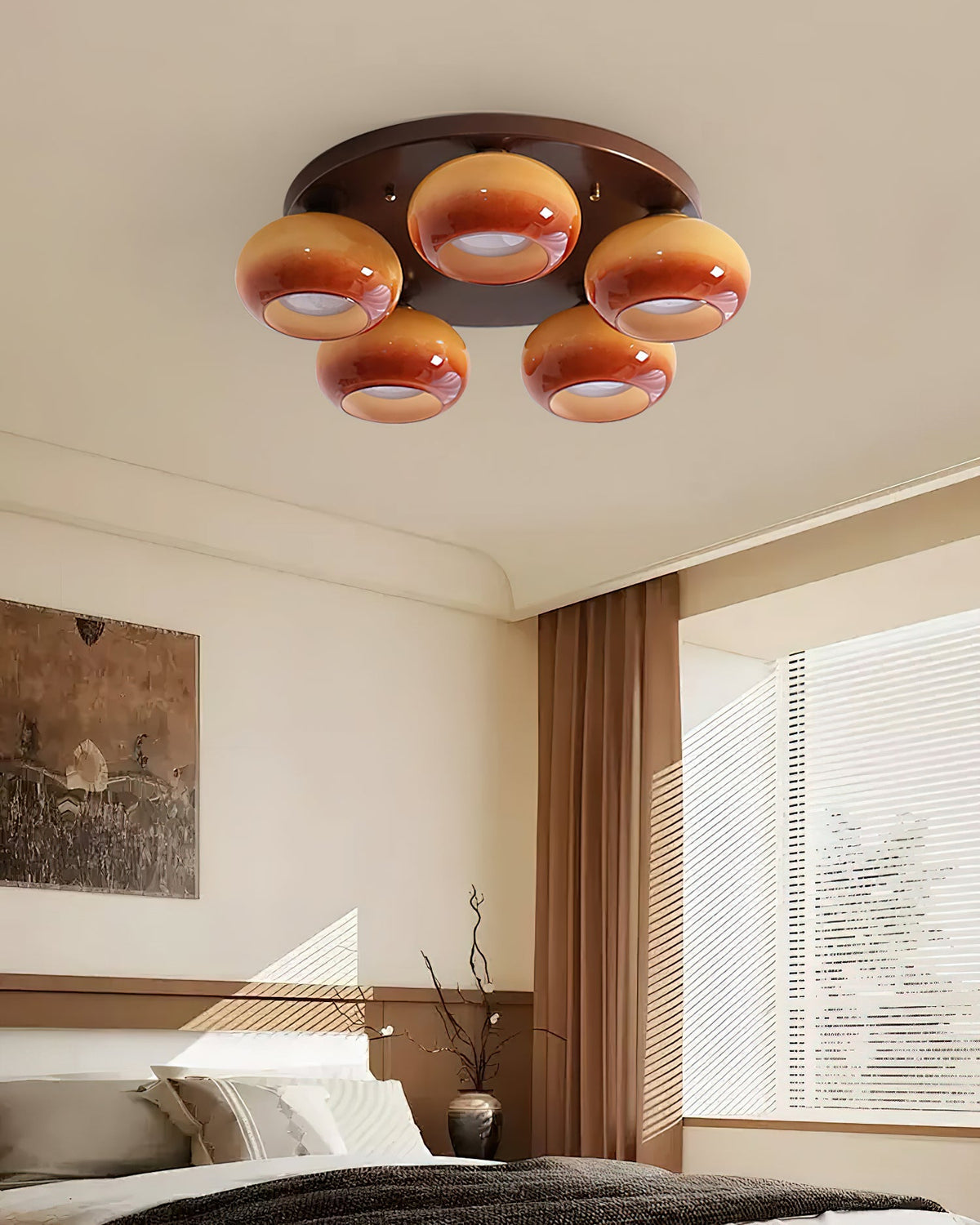 Aurevo 5-Light Amber Glass Flush Mount Ceiling Light