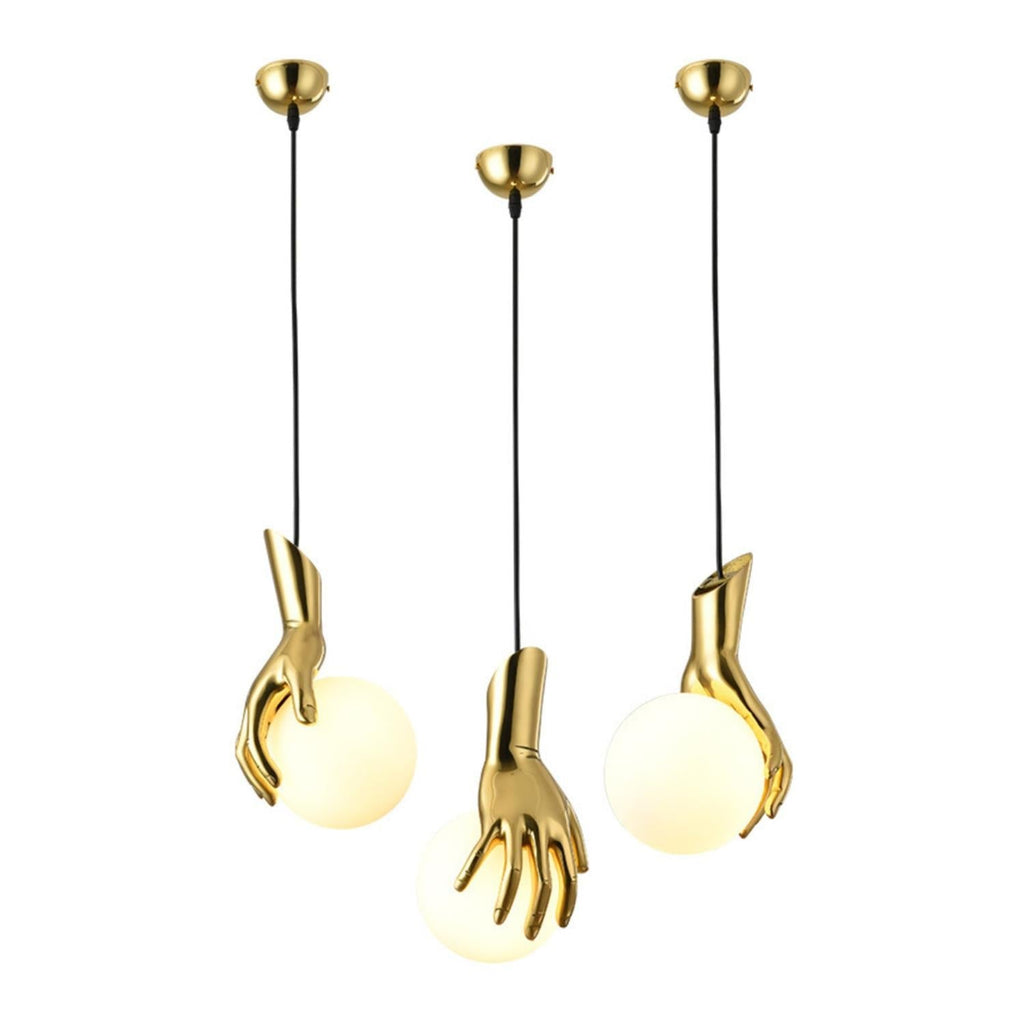 Avnorira Hand Holding Globe Brass Glass Pendant Light