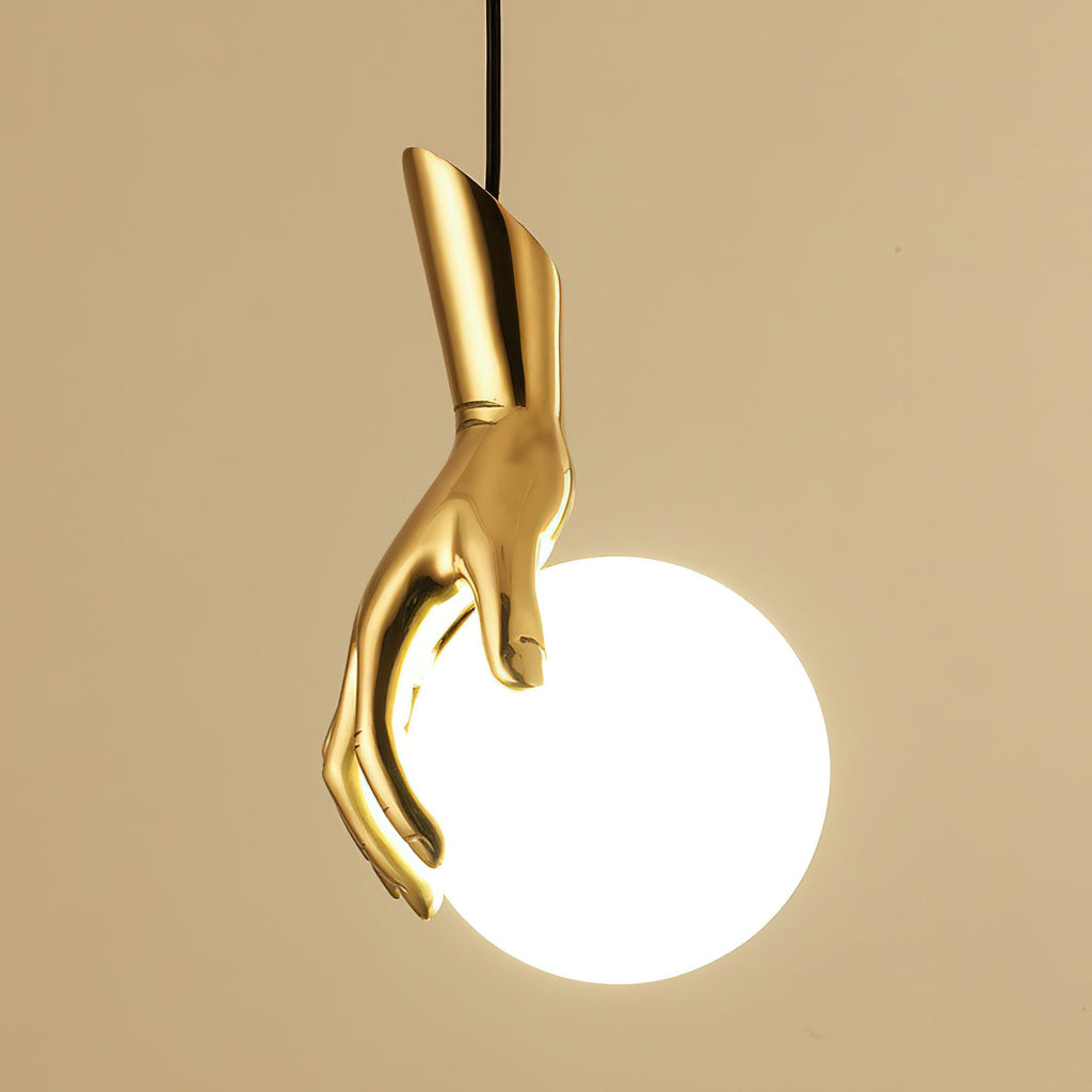 Avnorira Hand Holding Globe Brass Glass Pendant Light