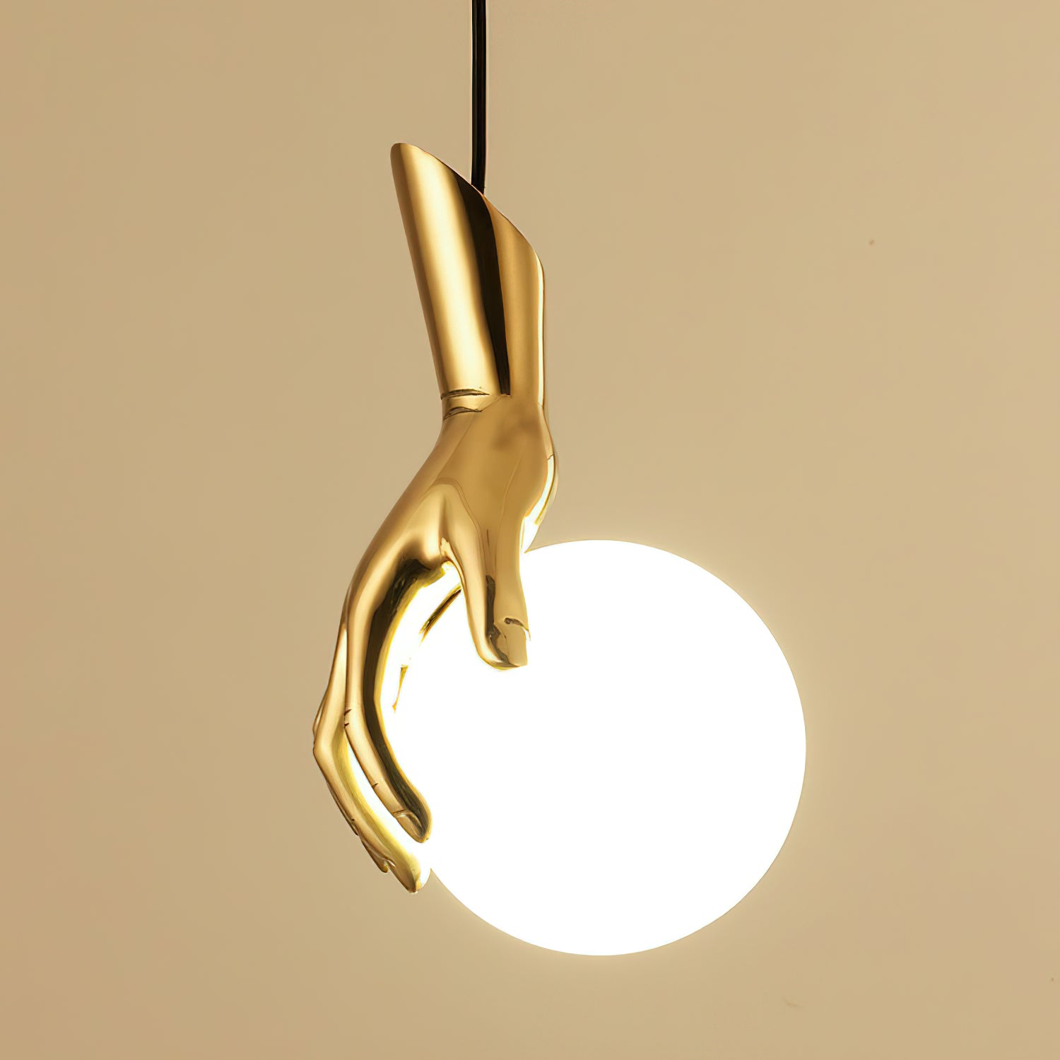 Avnorira Hand Holding Globe Brass Glass Pendant Light