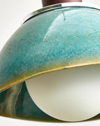 Pendant Lamp Ceramic Glazed Dome Walnut Wood Rustic Ambient Glow