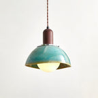 Pendant Lamp Ceramic Glazed Dome Walnut Wood Rustic Ambient Glow