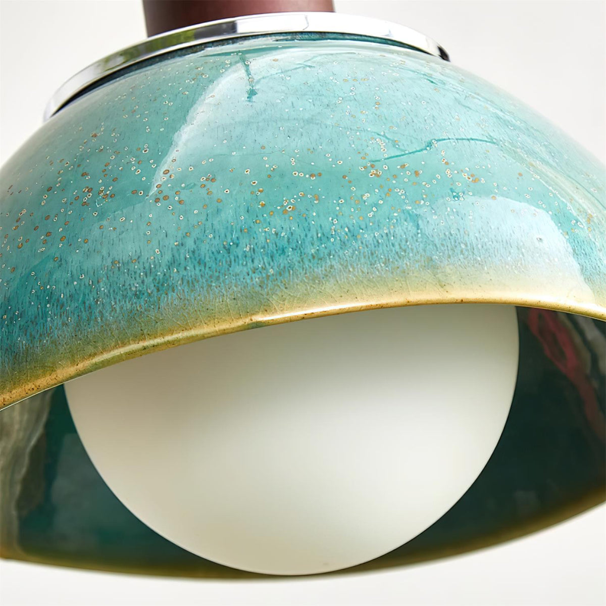 Pendant Lamp Ceramic Glazed Dome Walnut Wood Rustic Ambient Glow