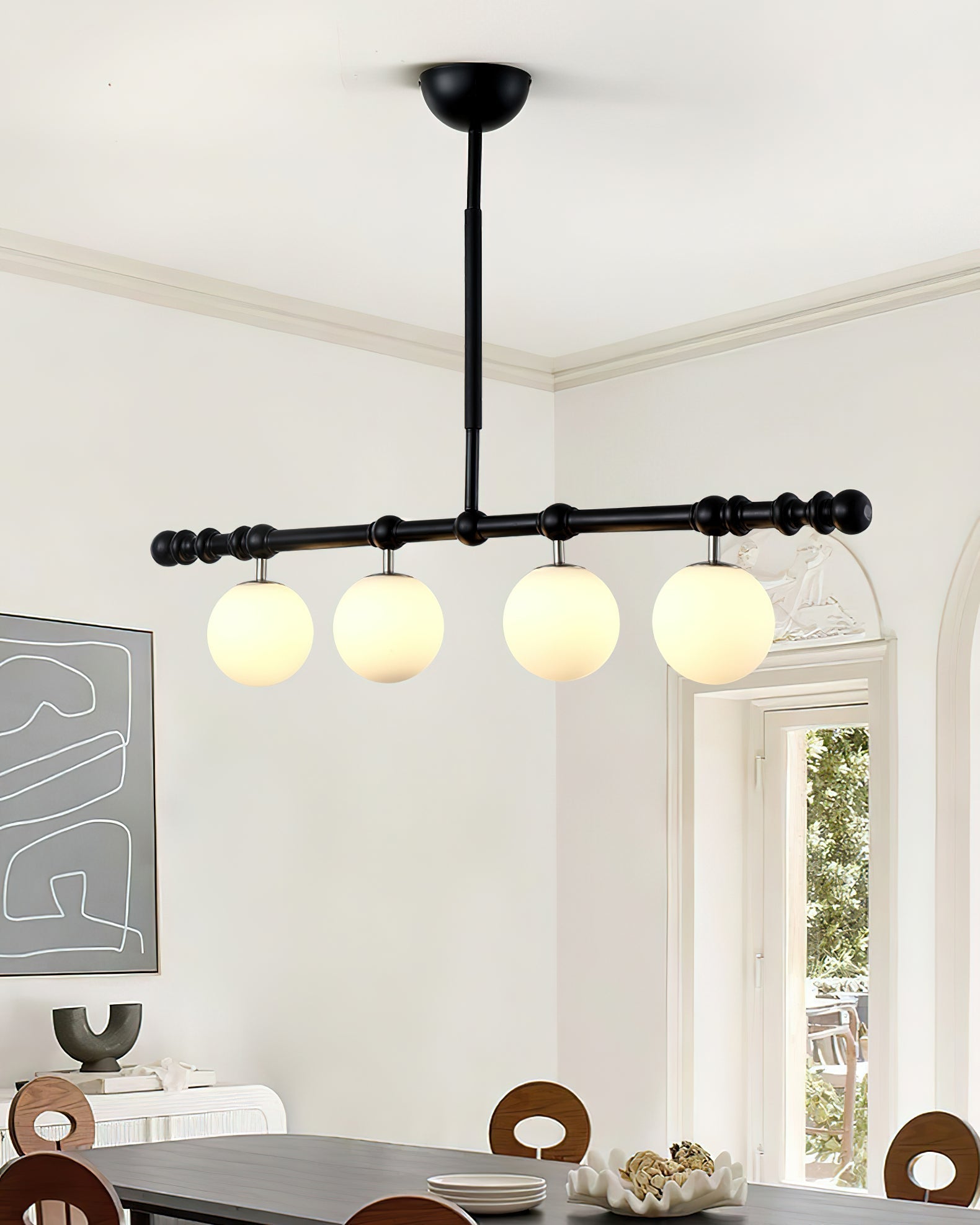Hayes Chandelier Wood Linear Glass Globes