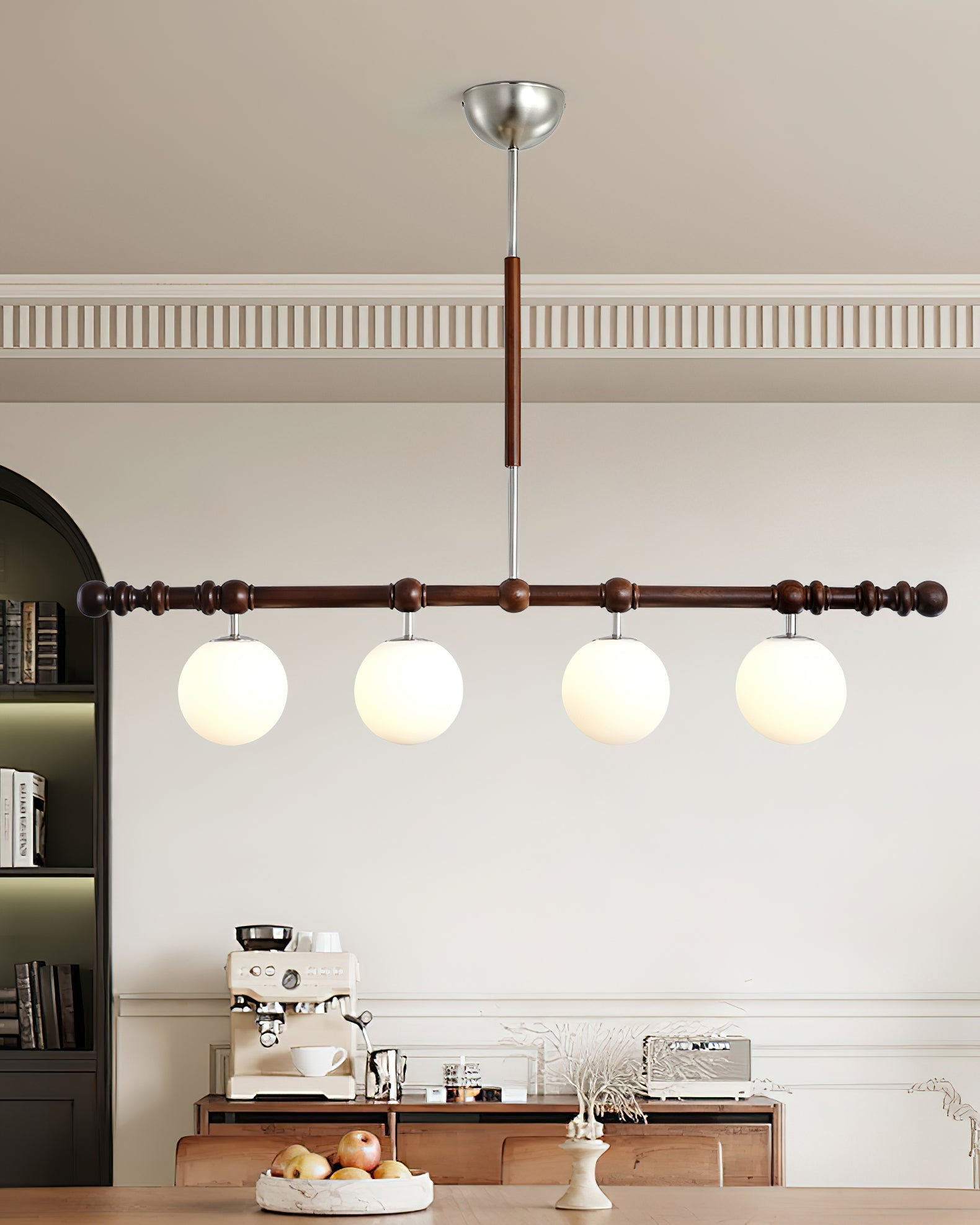 Hayes Chandelier Wood Linear Glass Globes