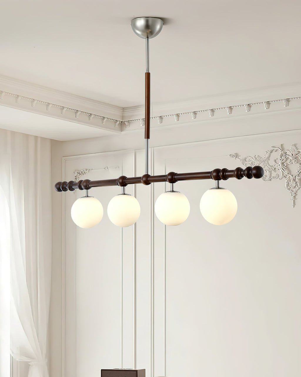 Hayes Chandelier Wood Linear Glass Globes