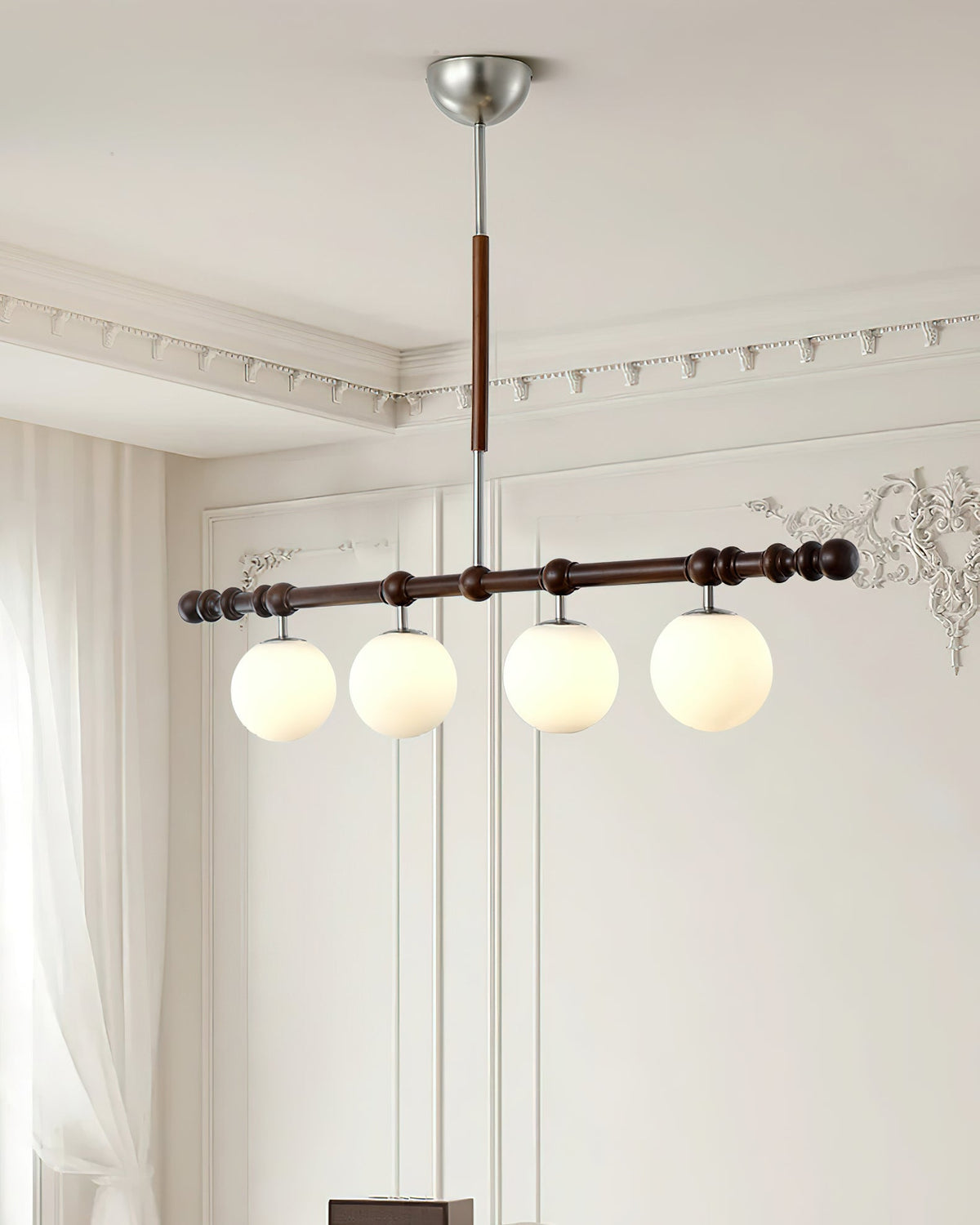 Hayes Chandelier Wood Linear Glass Globes