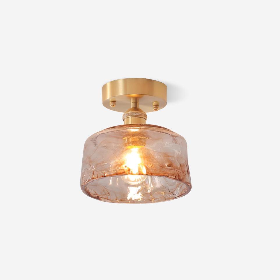 Ceiling Light Amber Swirl Glass Shade Brass Vintage Industrial