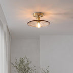 Ceiling Light Amber Swirl Glass Shade Brass Vintage Industrial
