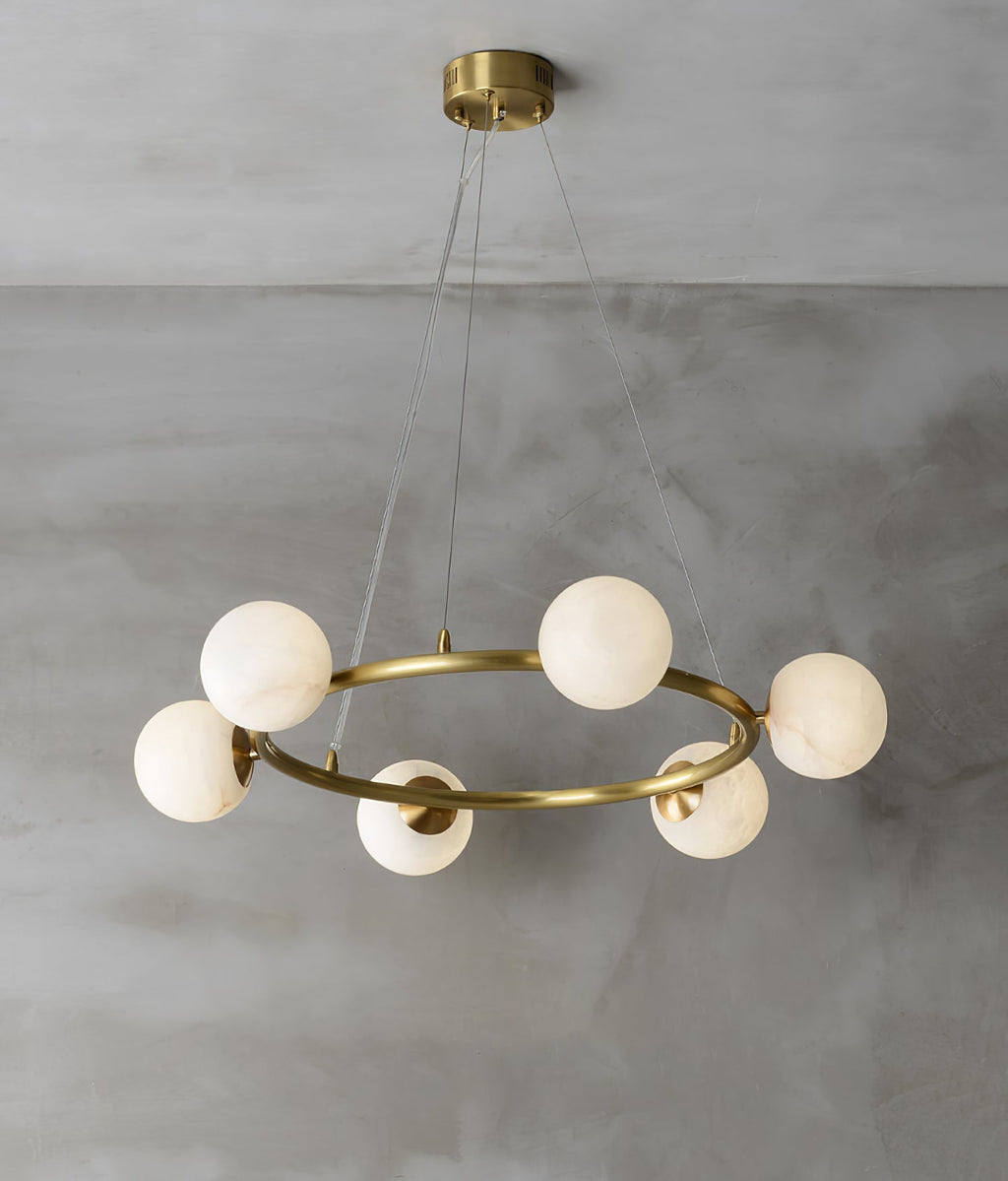 Helix Chandelier Alabaster Globe Halo