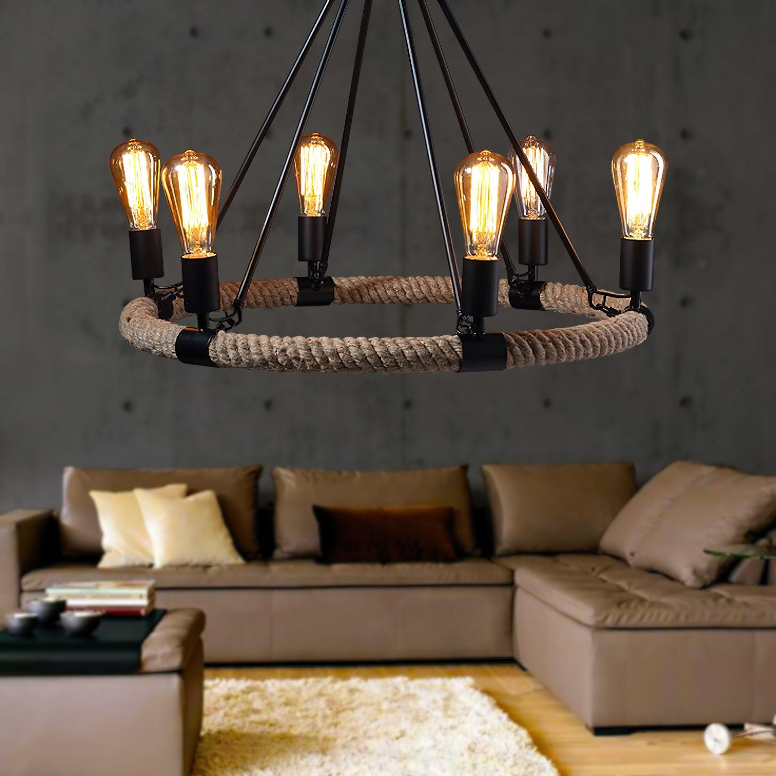 Lustra Chandelier Hemp Rope Industrial Round