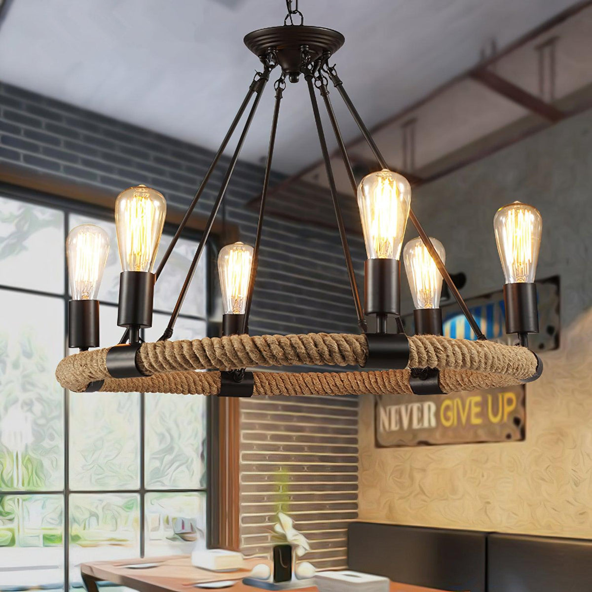 Lustra Chandelier Hemp Rope Industrial Round