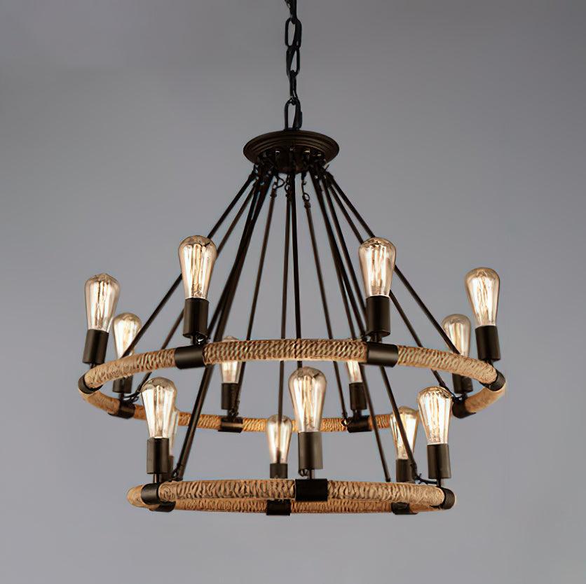 Lustra Chandelier Hemp Rope Industrial Round
