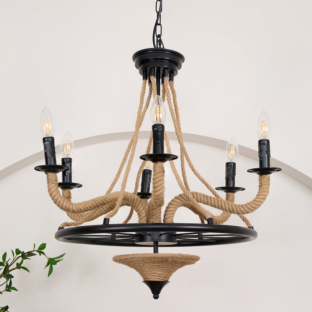 Lustra Chandelier Hemp Rope Large Wheel