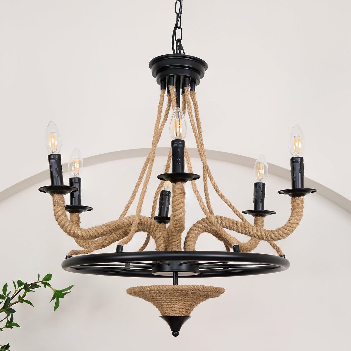 Lustra Chandelier Hemp Rope Large Wheel
