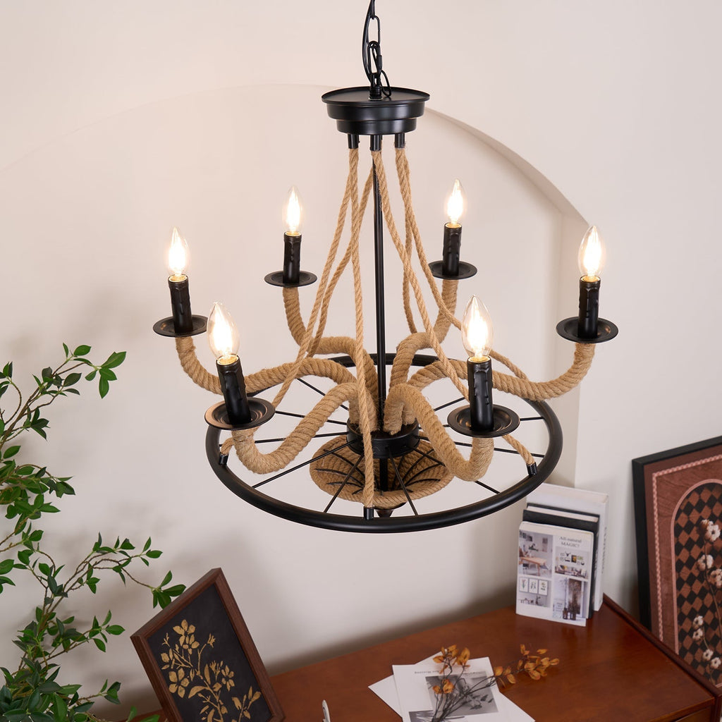 Lustra Chandelier Hemp Rope Large Wheel