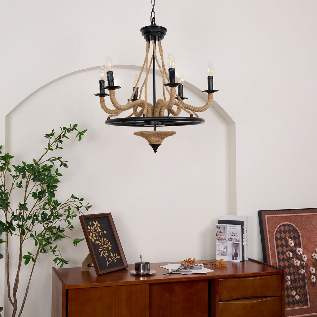 Lustra Chandelier Hemp Rope Large Wheel