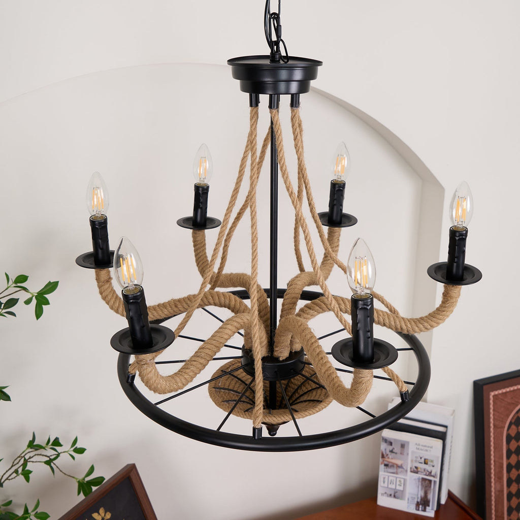 Lustra Chandelier Hemp Rope Large Wheel