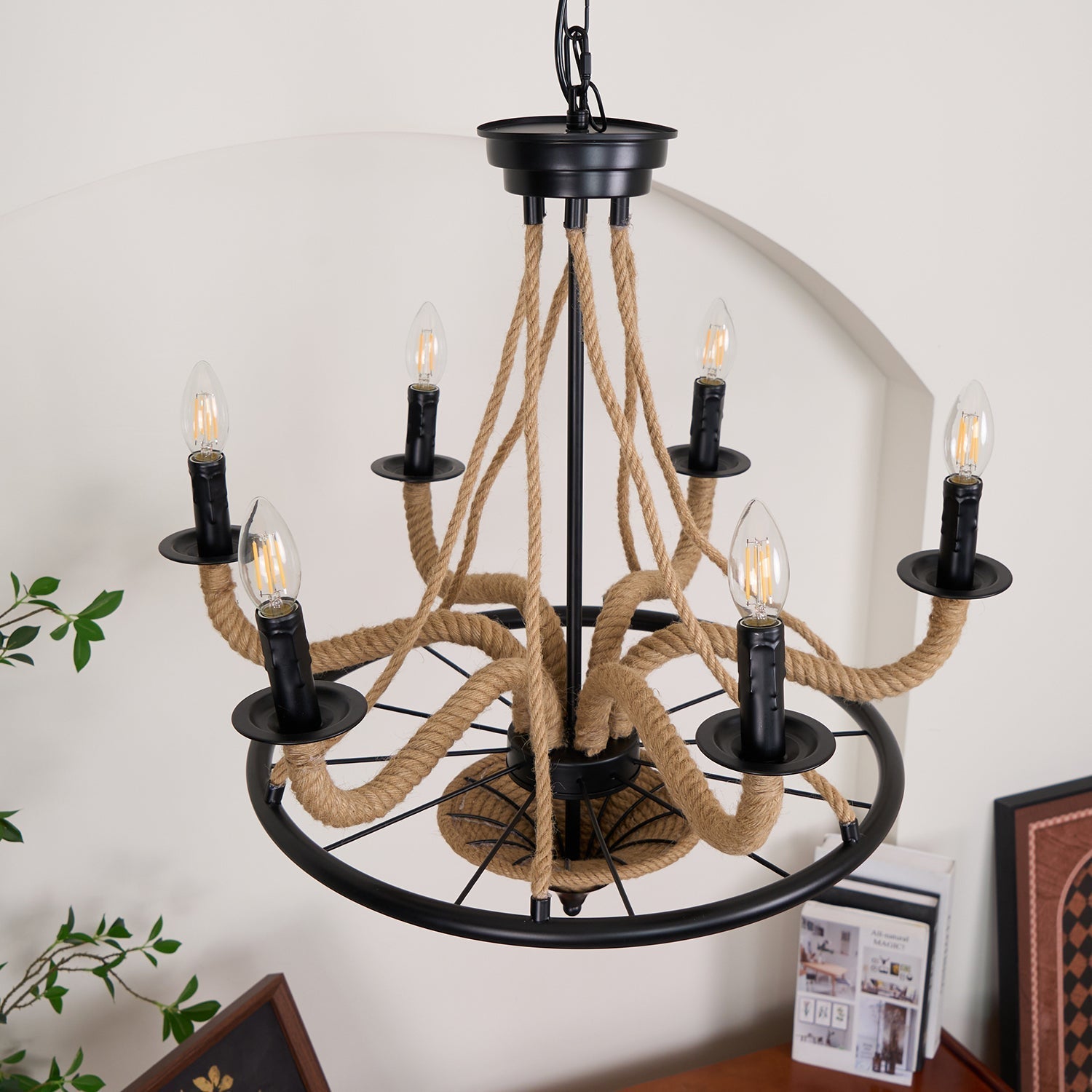 Lustra Chandelier Hemp Rope Large Wheel