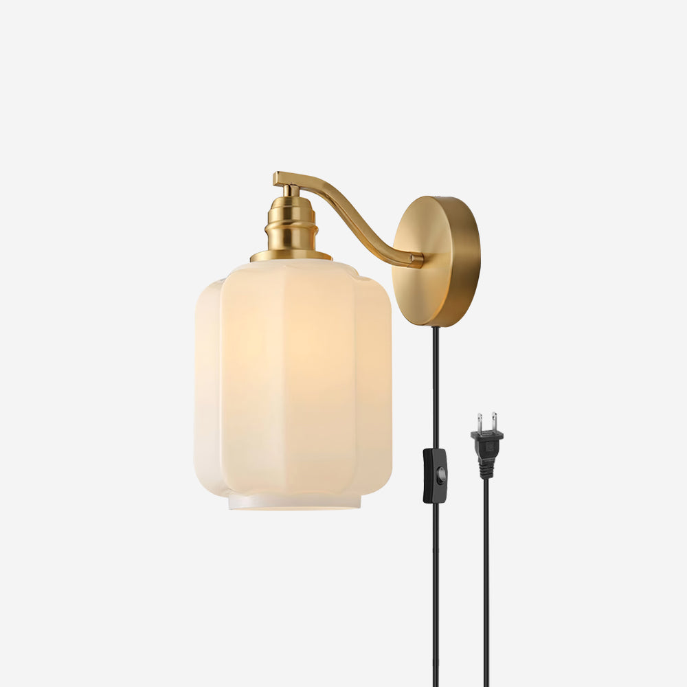 Henry Wall Lamp Plug In Brass Curved Frosted Glass