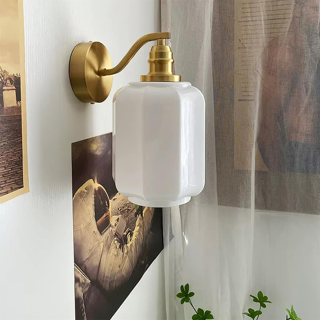Henry Wall Lamp Plug In Brass Curved Frosted Glass