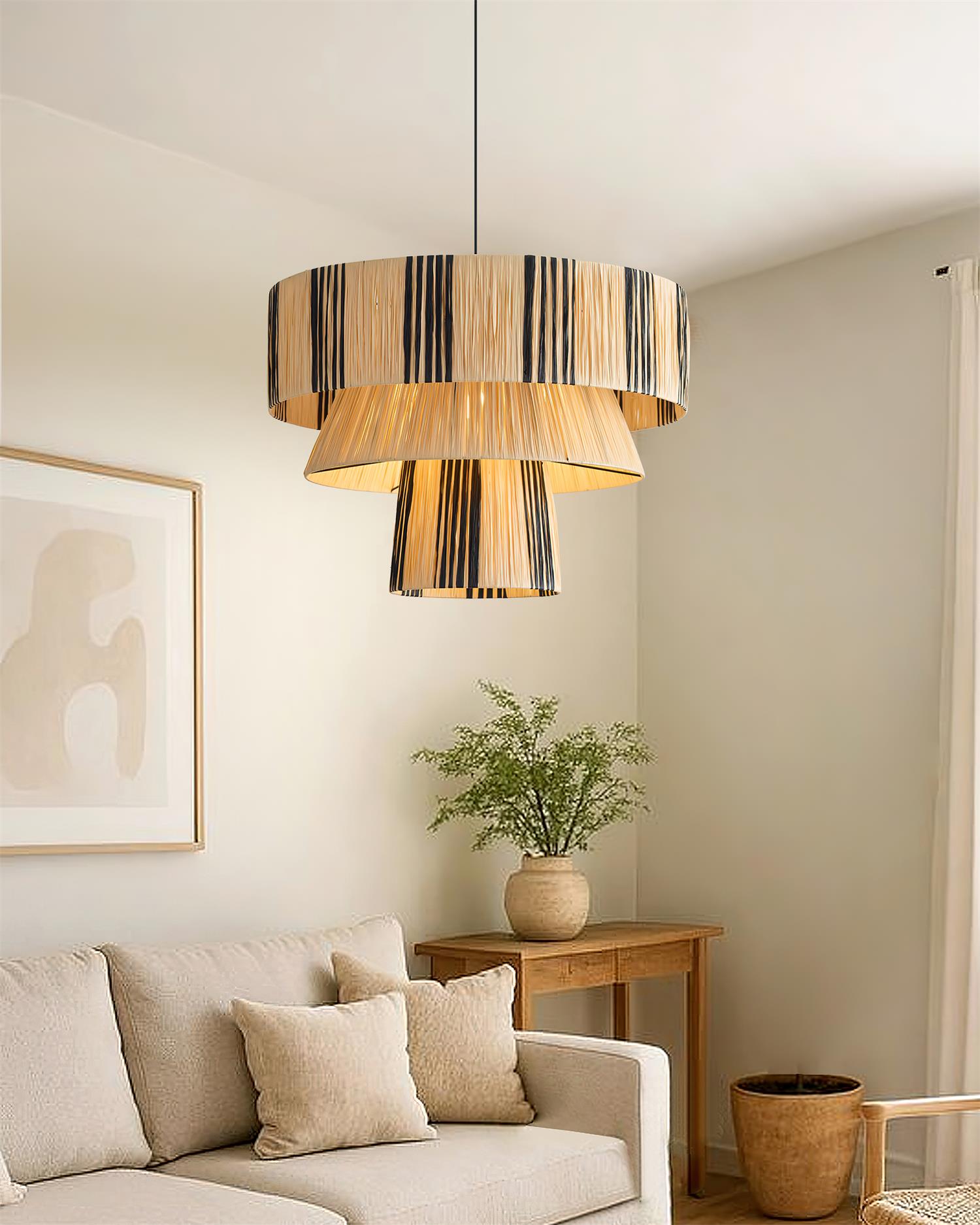 Hiroshi Pendant Lamp Layered Raffia Drum