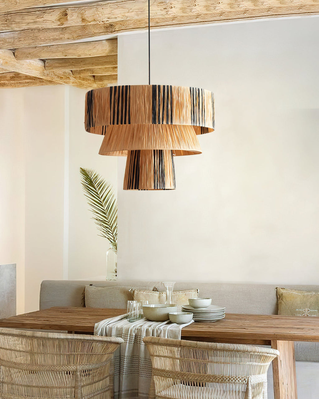 Hiroshi Pendant Lamp Layered Raffia Drum