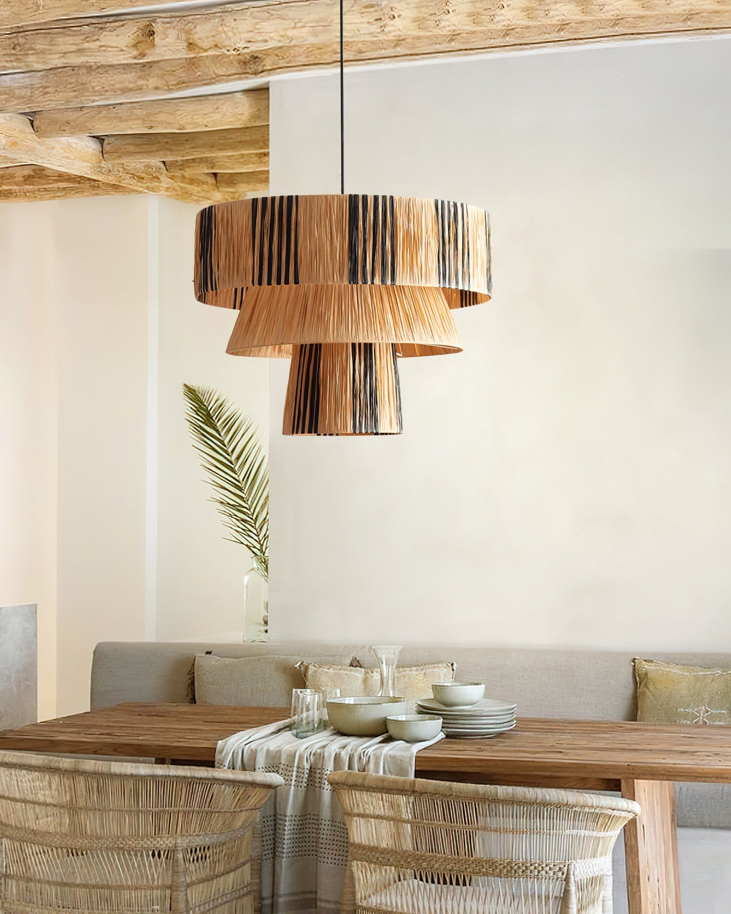 Hiroshi Pendant Lamp Layered Raffia Drum